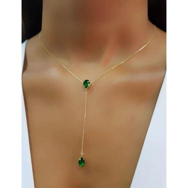 Imagem de Colar Gota VeV Esmeralda Dourado - Mania de Mulher - 50% Off