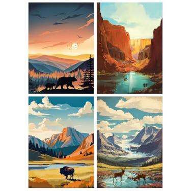 Imagem de Yeaqee 4 kits de arte de diamante, pintura DIY para adultos, estética de parede, artesanato, decoração de quarto, fotos fofas, 5d, artesanato, decoração de parede para casa, 25 x 29 cm (parque