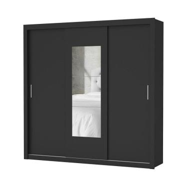 Imagem de Guarda Roupa Roupeiro Clarice 3 Portas De Correr Com Espelho Central 4 Gavetas Carioca Preto