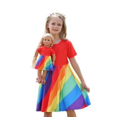 Imagem de Bow Dream Roupas para meninas, manga curta, roupa de brincar, festa, férias, arco-íris, para meninas, roupa para meninas americanas de 3 a 12 anos, Vermelho, 4-5 Anos