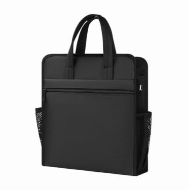 Imagem de eyintlofc Bolsa de documentos preta com alça Oxford com pasta com zíper para homens bolsa de arquivo para transporte de arquivos de papel (vertical), Preto, B