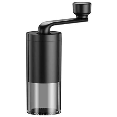 Imagem de Moedor de Café Manual Portátil, Corpo em Preto, Recipiente Transparente, Manivela Ajustável