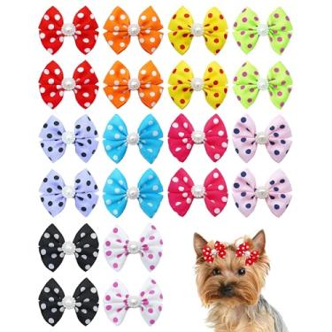 Imagem de PET SHOW Pacote com 20 laços de cabelo de cachorro com grampos jacaré para cães pequenos e médios, grampos de cabelo com laço de gato, filhote, Yorkshire, strass, acessórios de cabelo para festa de