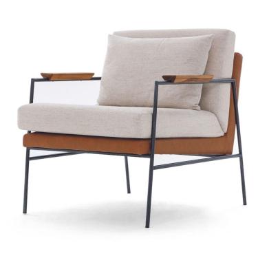 Imagem de Poltrona Com Braços Herval Mh-3807 Composê Estofado Bege C Assento Marrom A Base Metalica Grafite