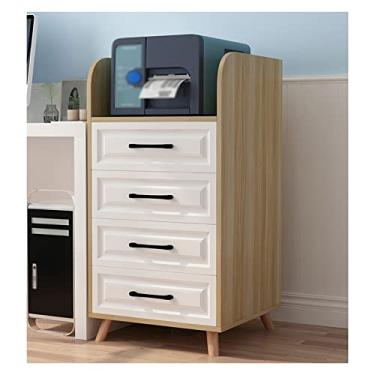 Imagem de Suporte para impressora de mesa com 4 gavetas, armário de arquivo de madeira para mini suporte de impressora, organizador de escritório doméstico (4 gavetas, branco) prateleira de impressora