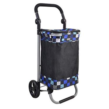 Imagem de YGCBL Carrinhos de mão portáteis multifuncionais, carrinho de compras, liga de alumínio, tecido Oxford, rolamento dobrável, roda de borracha resistente ao desgaste doméstico gira a alça, 5 cores, E