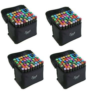 Imagem de Caneta Permanente Estojo 60 Cores Canetinha Ponta Dupla Kit 4 unidades Marcador Escola Trabalho Cartaz Arte Diversao