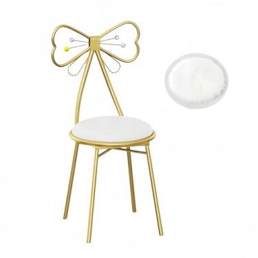 Imagem de LLTWIFT Cadeira de penteadeira, linda banqueta de maquiagem para cômoda feminina, encosto de borboleta, com almofada de pelúcia (branca)
