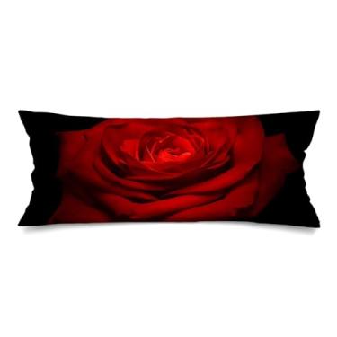 Imagem de Capa de almofada lombar com flores 35,5 x 91,6 cm, capa de almofada decorativa para cama, capa de travesseiro de corpo, flores de rosa, floral, romântico, para sofá, preto, vermelho, destaque, fronhas