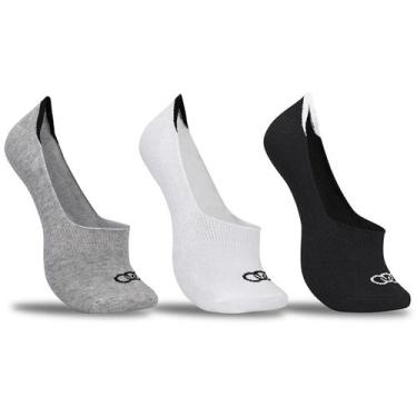 Imagem de Meia Olympikus Cano Ultra Invisivel Branco/Cinza/Preto - 3 Pares, 33 -