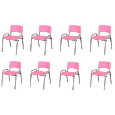 Imagem de Kit 8 Cadeiras Infantil Iso, Escola, Base Cinza- Rosa - J A Garcia