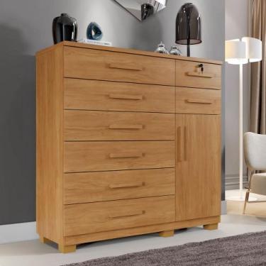 Imagem de Cômoda 8 Gavetas 1 Porta com Pés New Vitoria Benetil, Cinamomo