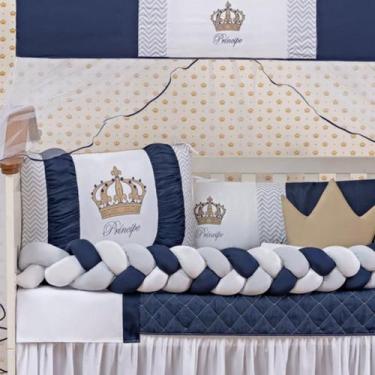 Imagem de Kit Berço Bebê Menino Realeza 11 Peça Com Saia E Mosquiteiro COROA TRA