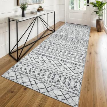 Imagem de KUTA Boho Runners for Hallways 8 x 8 cinza marroquino lavável tapete antiderrapante vintage tapete de cozinha ultramacio, geométrico, para quarto, lavanderia, sala de estar