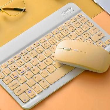 Imagem de Teclado e mouse Bluetooth ultrafino, portátil, recarregável, sem fio, para tablet Android, celular, smartphone, iPhone, iPad, mini, Pro, Air, Windows (Amarelo)