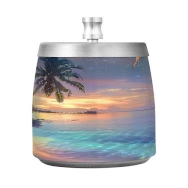 Imagem de Cinzeiro de praia havaiano sonhador com tampa, cinzeiros ao ar livre para pátio, cinzeiro de aço inoxidável inodoro sem fumaça para varanda de escritório em casa