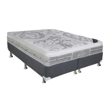 Imagem de Cama Box Queen: Colchão Molas Pocket Ensacadas Castor Super Luxo Látex Push + Base Cinza(158X198)