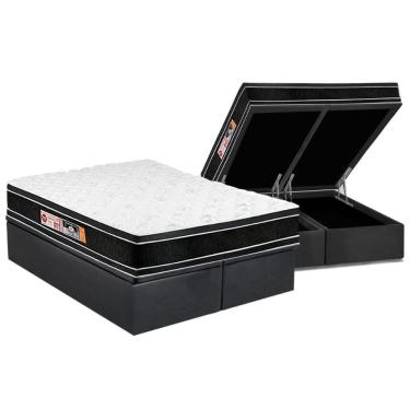 Imagem de Cama Box Baú Queen: Colchão Espuma D33 Castor Black E White Face Euro Pillow + Base Gray(158X198)