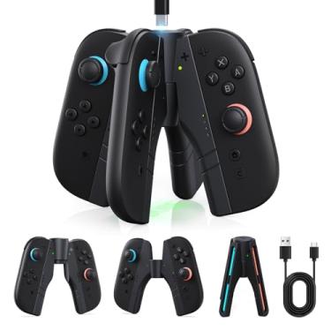 Imagem de Charging Grip for Switch 2 Controller, 4 in 1 Detachable Charging Dock Compatible with Nintendo Switch 2, Controller Charger Accessories with LED Indicator Light and USB Cable, Play While Charging