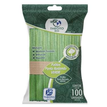 Imagem de Palito Sorvete Ponta Redonda Verde Pac Com 100 Unidades Theoto