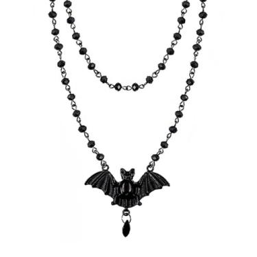 Imagem de TACBSP Gargantilha gótica em camadas para mulheres, colar com pingente de lua e morcego preto e cruz de morcego, joias de Halloween, presentes, Large, Metal, Sem Pedra Preciosa