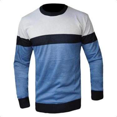 Imagem de Suéter Masculino Poliamida Gola Redonda Manga Longa Slim - Klizz, Azul