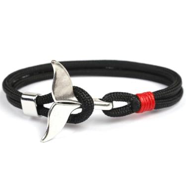 Imagem de HuiApparel Pulseira exclusiva de cauda de baleia de 20 cm, paracorde de nylon, design elegante inspirado no oceano, One Size, Nylon, Sem Pedra Preciosa