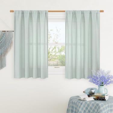 Imagem de LAMIT Cortinas de linho para quarto de 113 cm de comprimento, cortinas de janela neutra com filtro de luz para casa de fazenda, boho, com bolso para varão, painéis decorativos para janelas pequenas