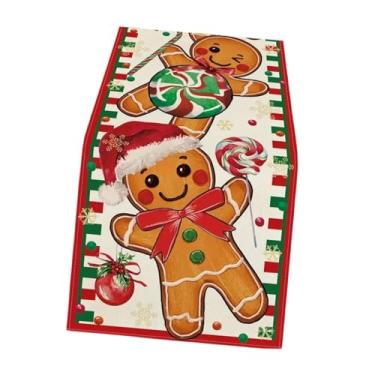 Imagem de Fenteer Mesa de natal corredor mesa lugar esteira interior ao ar livre peça central capa de mesa retângulo toalha para jantar casa cozinha, Homem-biscoito de Gengibre