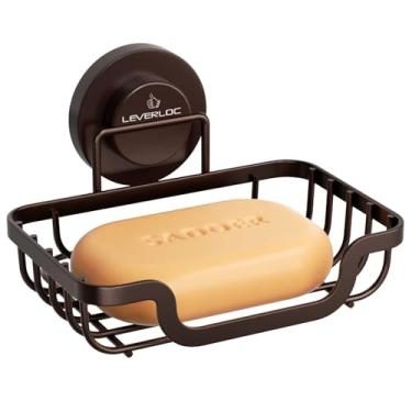 Imagem de LEVERLOC Saboneteira, suporte de barra de sabão para chuveiro, ventosa montado na parede, suporte de esponja à prova d'água removível sem perfuração de aço inoxidável para banheiro, banheira, pia de