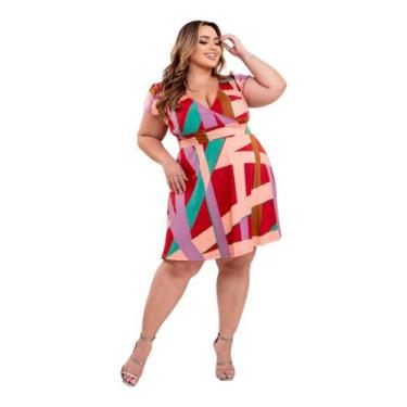 Imagem de Vestido Curto Plus Size Rodado Soltinho Suede Manga Curta - Thania Mod