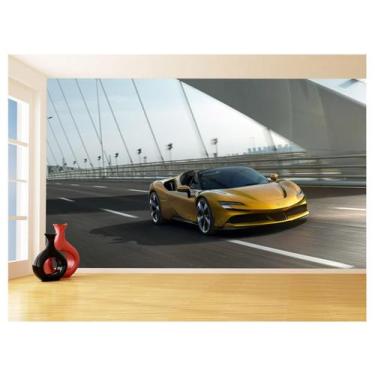 Imagem de Papel De Parede 3D Carro Ferrari Amarela Pista 3,5M Car143 - Você Deco