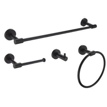 Imagem de Suporte de parede preto em aço inoxidável para toalhas, suporte para rolo de papel higiênico, gancho para roupão, escova de vaso sanitário, acessórios para banheiro (conjunto de 4 peças A)