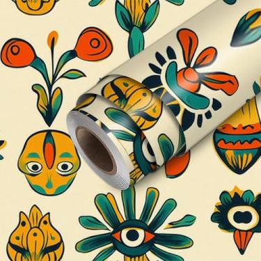 Imagem de HOMETITUTE Papel de parede de papel de parede de papel de parede psicodélico retrô de 45 x 300 cm, revestimento de parede de vinil autoadesivo para decoração de quarto boho e sala de estar