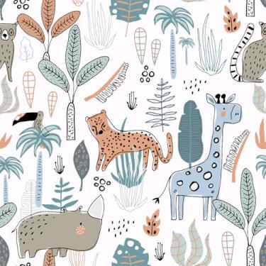 Imagem de FANCYEASY Papel de parede de papel de parede de folha de palmeira animal da selva para parede girafa leopardo pássaro papel de contato para armários à prova d'água autoadesivo removível mural de