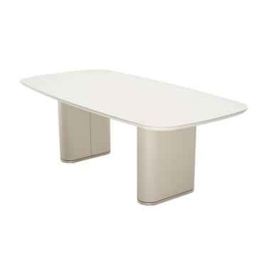 Imagem de Mesa de Jantar Retangular com Tampo de Vidro Off White Lintz Bege e Champanhe 184 cm