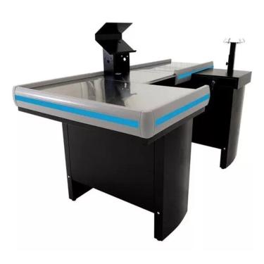 Imagem de Check-out Caixa De Supermercado 2,0m Bilateral Kit Amapá Cor Preto Perfil Azul