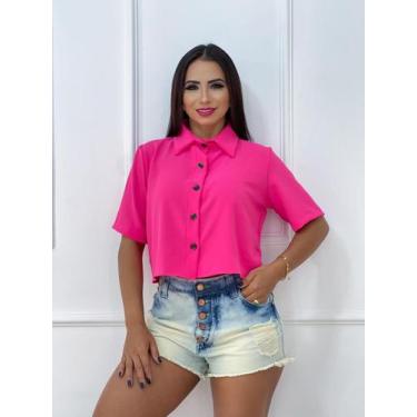 Imagem de Pinkglamour, camisa social feminina botões frontal em viscolinho, alta