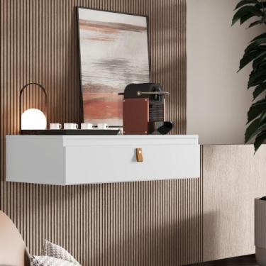 Imagem de Aparador Diana Suspenso com puxador em couro e 1 gaveta - Branco - SAL