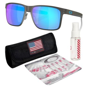 Imagem de OAKLEY Óculos de sol HOLBROOK METAL OO4123 com kit oficial de óculos, Armação metálica fosca | Lente polar Irid Prizm Sapphr, 55 mm