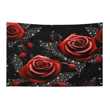Imagem de Bandeira com quatro furos bandeiras para todos os climas rosas vermelhas e estrelas impressas bandeira decorativa bandeiras de poliéster adequadas para uso interno e externo 89 x 159 centímetros