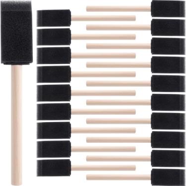 Imagem de HINZIC 20 pincéis de tinta de espuma, ferramentas de pintura de esponja com cabo de madeira, pincel de esponja para manchar vernizes faça você mesmo artesanato de grande área - preto