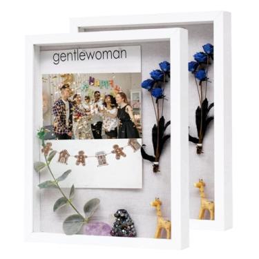 Imagem de Muzilife Moldura De Quadro Sombra 11X14 Com Painel Linho, Caixa Exposição Madeira Escura, Pronta Para Pendurar, Lembranças Esportivas Bebês, Broches, Prêmios, Medalhas, Casamento, Ingressos E Fotos,