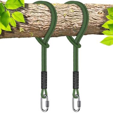 Imagem de SELEWARE Kit de suspensão de alças de rede de corda de balanço de árvore de 1,8 m - Instalação rápida e fácil para cadeira de rede, balanço de pneu - Acessórios de playground interno/externo - Verde