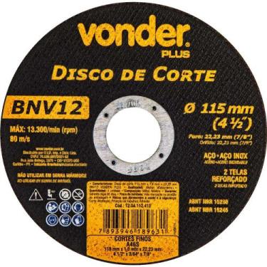 Imagem de Disco de corte 115 mm x 1,0 mm x 22,23 mm BNV12 VONDER PLUS