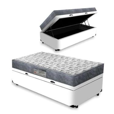 Imagem de Cama Box Báu Solteiro Linhão Branco + Colchão Iso 100 - Estrutura Reforçada - Imperium do Sono