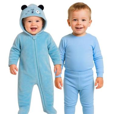 Imagem de Kit Conjunto Body Térmico + Macacão Fleece Peluciado Bebê - Fofotinhos