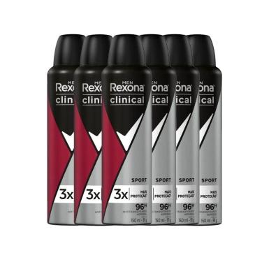 Imagem de Kit Desodorante Antitranspirante Aerosol Rexona Clinical Men Sport 150ml - 6 Unidades