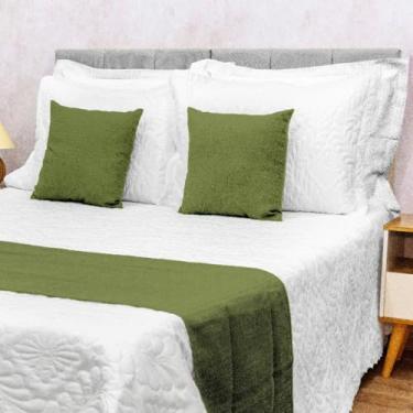 Imagem de Kit Decoração Peseira 3 Pçs Solteiro Piquet Luxo Cama Posta (VERDE MUSGO)