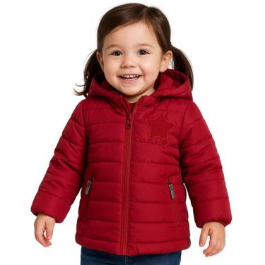 Imagem de Jaqueta Casaco Infantil Inverno Vermelha Capuz Estrela Frio